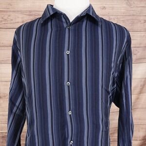 VAN HEUSEN BLUE STRIPED LONG SLEEVE BUTTON DOWN SHIRT MENS 2XL XXL 18-18.5